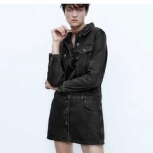 Zara Dresses & Skirts - Zara black denim The Zoe mini dress size medium